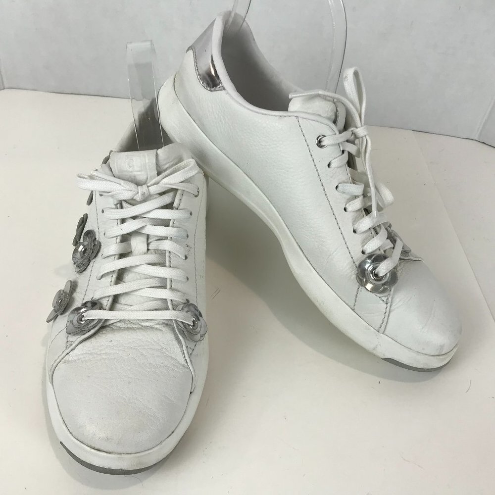 COLE HAAN leather, tie, embellished sneaker Sz 10B